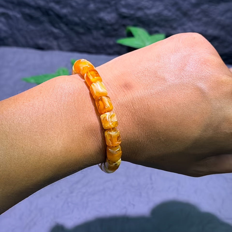 Natural Amber Copal Bead Bracelet, Unisex Wristband